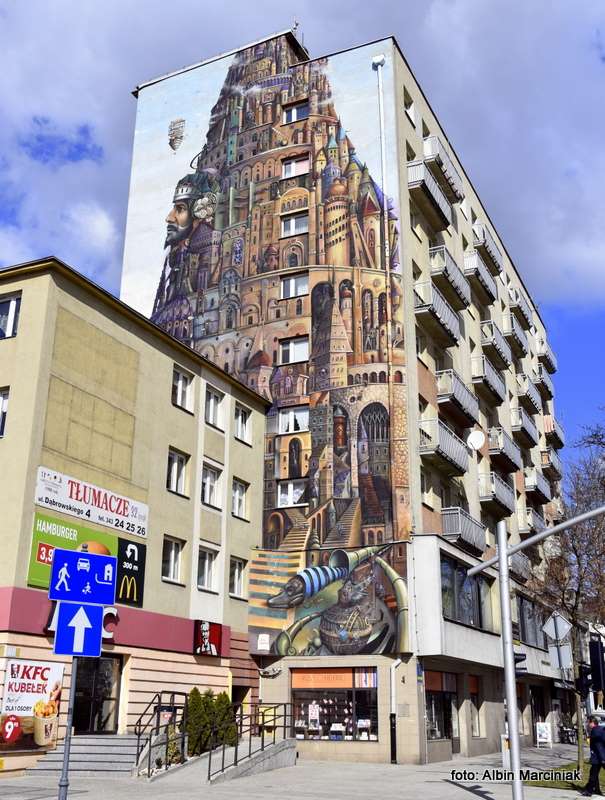 mural w Częstochowie Wieża Babel